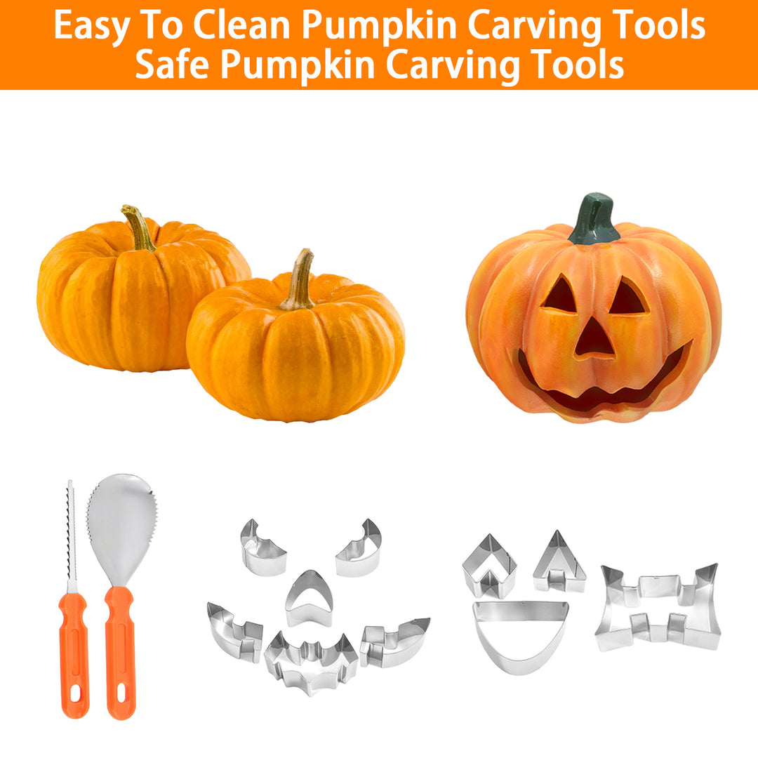 12-Piece Pumpkin Carving Kit Stainless Steel Stencils Halloween Decors Easy to Use DIY Jack-O-Lantern Carving Tools for Image 1