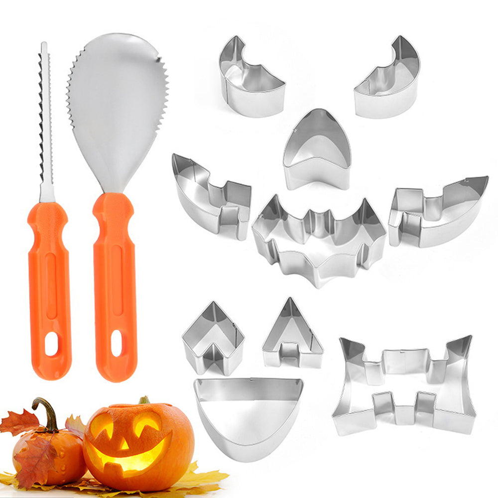 12-Piece Pumpkin Carving Kit Stainless Steel Stencils Halloween Decors Easy to Use DIY Jack-O-Lantern Carving Tools for Image 2