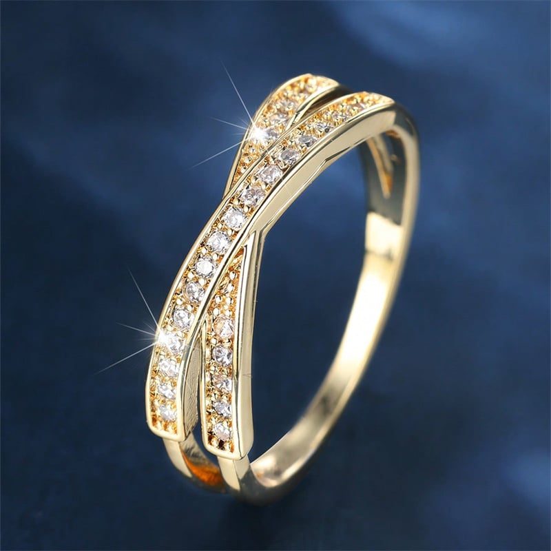 Women s Minimalist Crossed Wedding Bands  Stacking Rings with White Zircon Available in Black Gold Silver Image 7