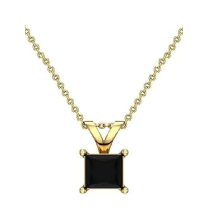 18K Yellow Gold Black Simulated Sapphire 4ct Square Necklace Round Earrings Set Image 2