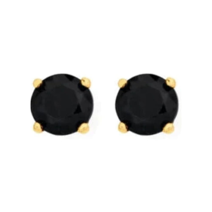 18K Yellow Gold Black Simulated Sapphire 4ct Square Necklace Round Earrings Set Image 3