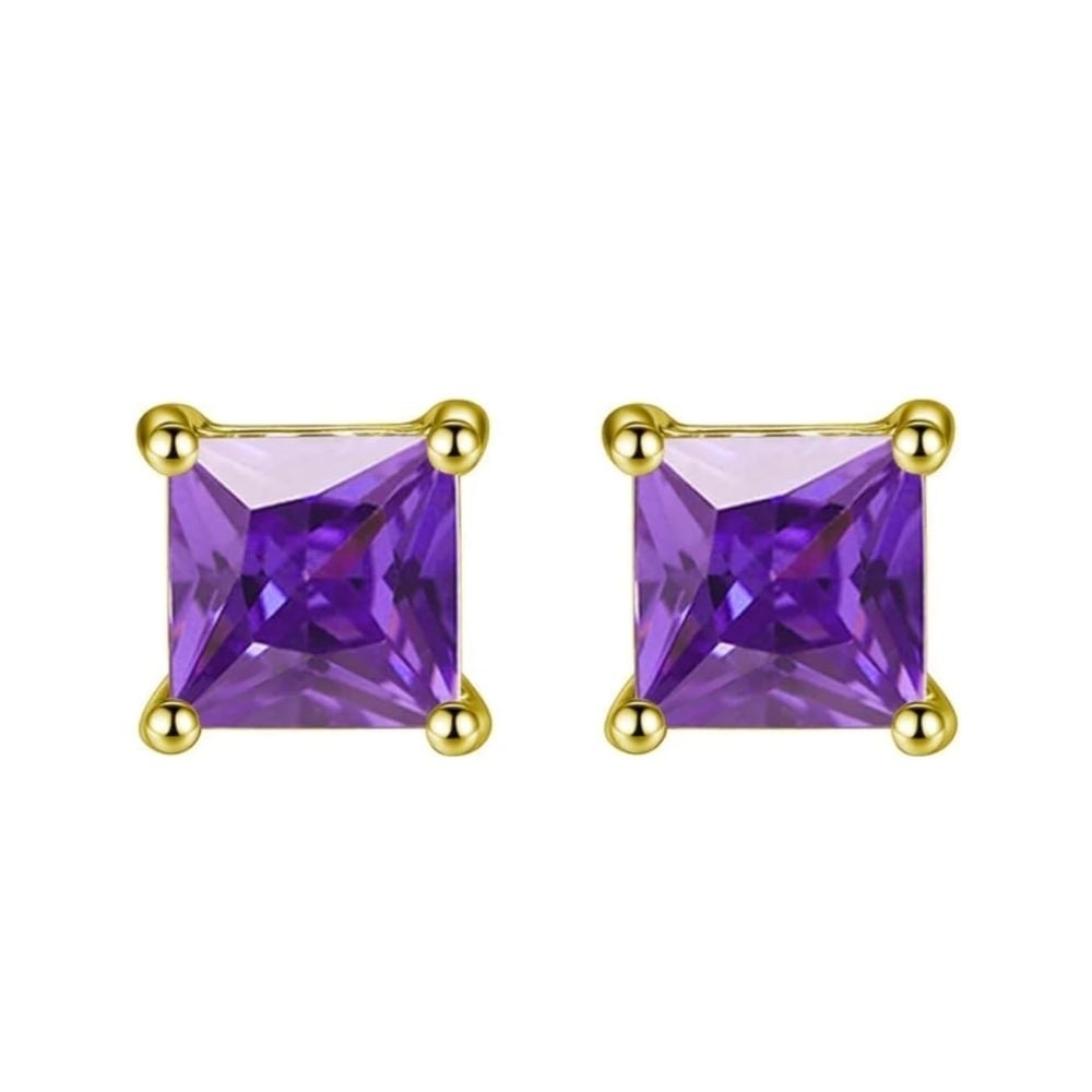 18K Yellow Gold Amethyst Square 1ct Necklace Earrings Set 18 Inch Gift Boxed Image 3