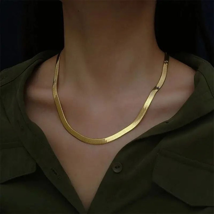 925 Sterling Silver 18K Gold Flat Chain Necklace 4MM Luxury Choker for Women Image 1