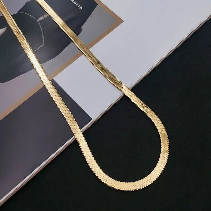 925 Sterling Silver 18K Gold Flat Chain Necklace 4MM Luxury Choker for Women Image 2