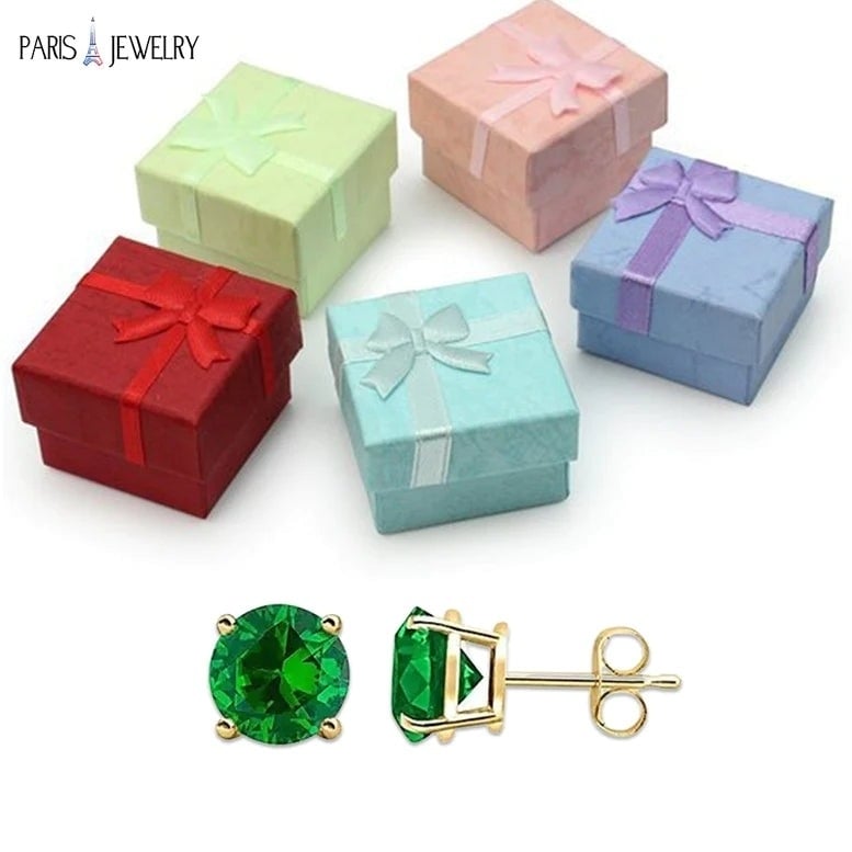 14k Yellow Gold Created Emerald Round Stud Earrings 1/4 ct Image 3