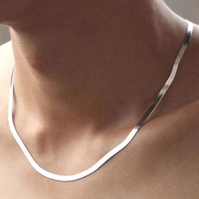 925 Sterling Silver 18K Gold Flat Chain Necklace 4MM Luxury Choker for Women Image 4