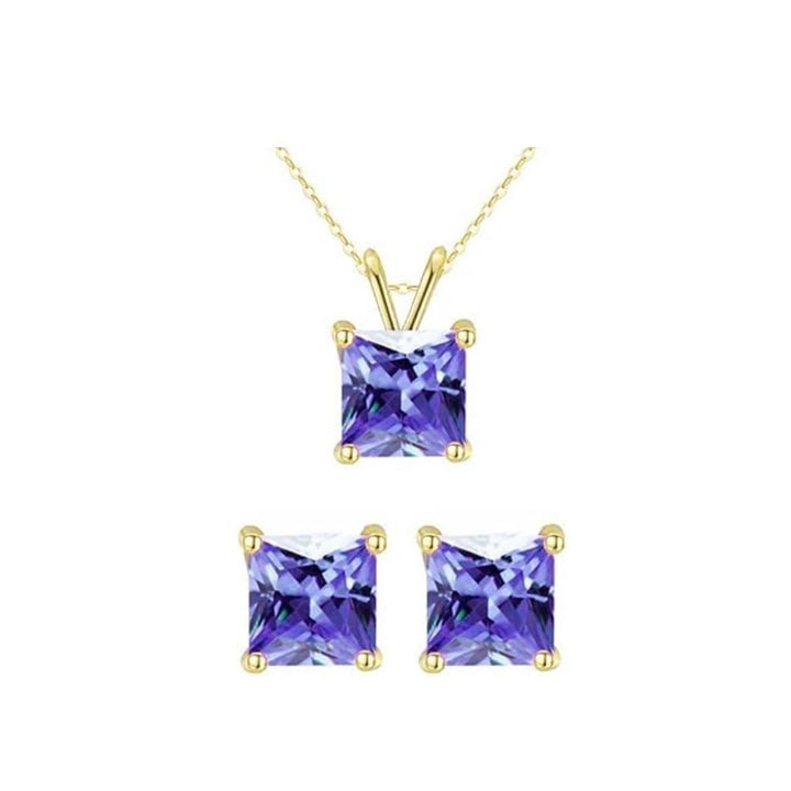 18K Yellow Gold 3ct Tanzanite Necklace Earrings Set 18 Inch Gift Boxed Jewelry Image 1