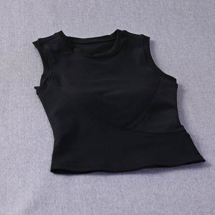 Ribbed Yoga Sports Top Women Round Neck Shockproof Elastic Fitness Bra Polyester Image 3