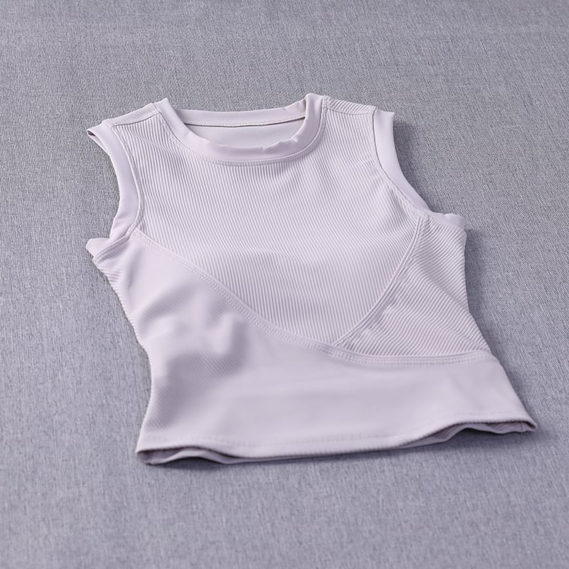 Ribbed Yoga Sports Top Women Round Neck Shockproof Elastic Fitness Bra Polyester Image 1