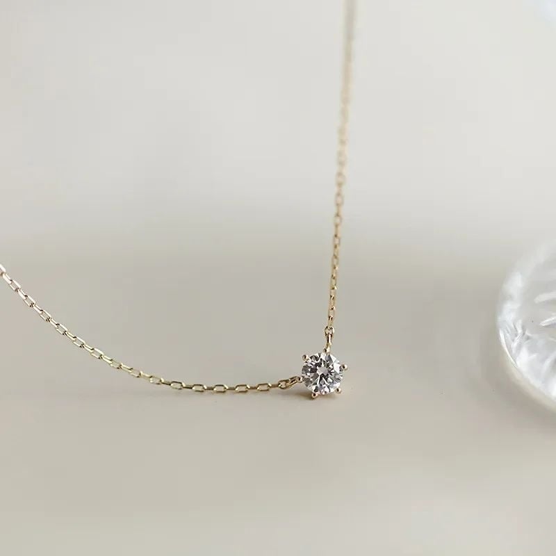 925 Sterling Silver 14K Gold Plated Necklace with Zircon Clavicle Chain for Women Image 2