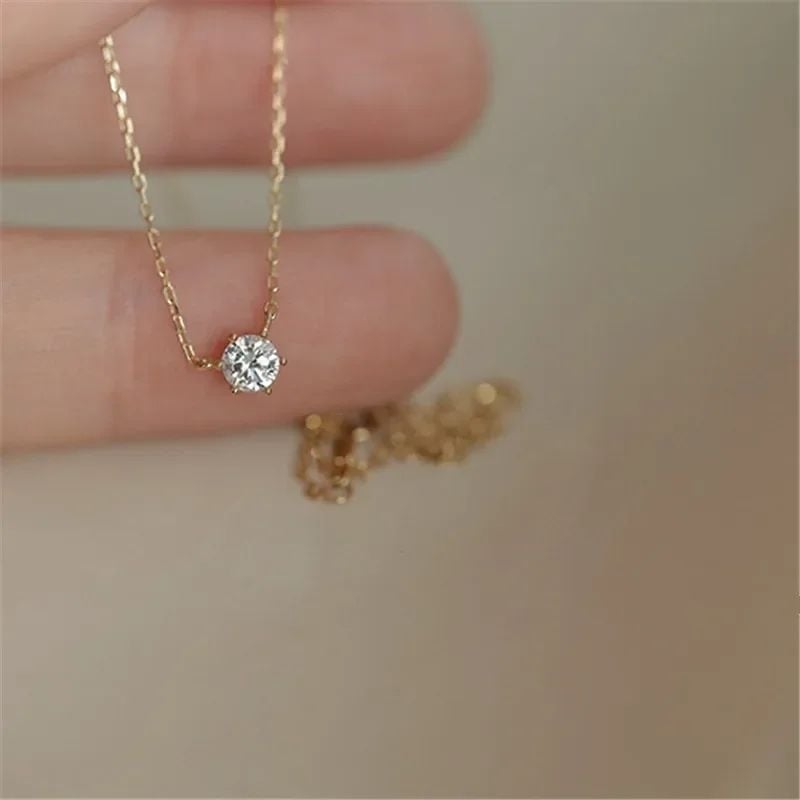 925 Sterling Silver 14K Gold Plated Necklace with Zircon Clavicle Chain for Women Image 3