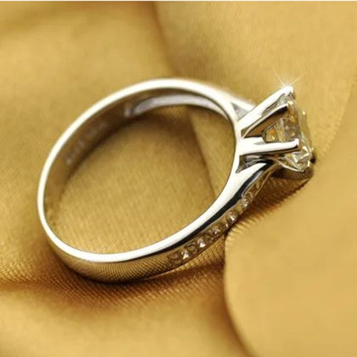 Luxury 925 Sterling Silver Classic Ring Women Six Claw 70ct Imitation Diamond Image 3