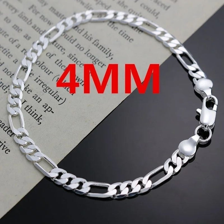 925 Sterling Silver Adjustable 4MM Chain Bracelet Necklace Set for Men Women Image 2