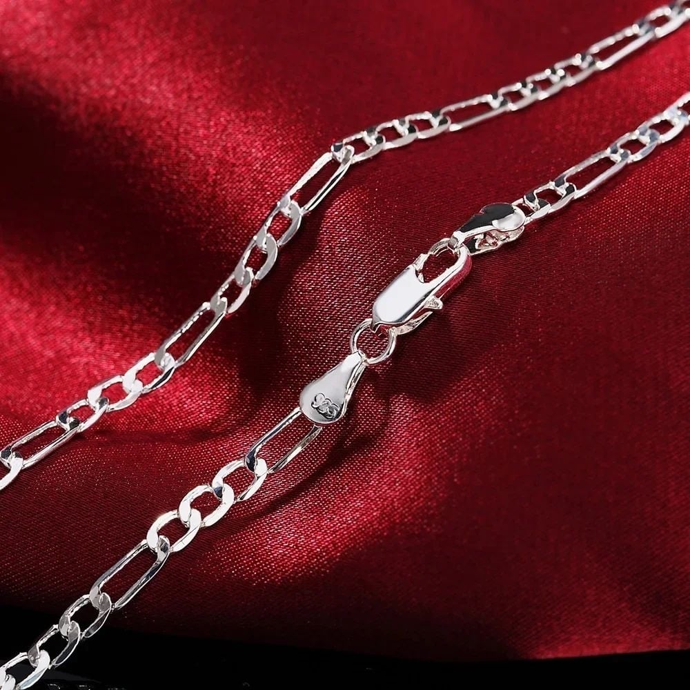 925 Sterling Silver Adjustable 4MM Chain Bracelet Necklace Set for Men Women Image 3