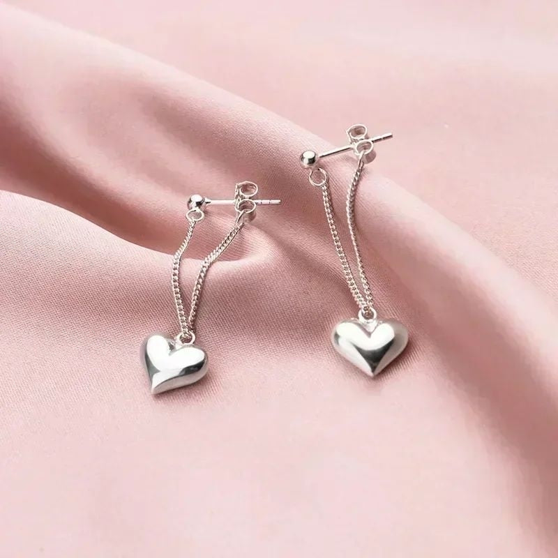 925 Sterling Silver Heart Chain Earrings Allergy-Free Jewelry Women Party Gifts Image 3