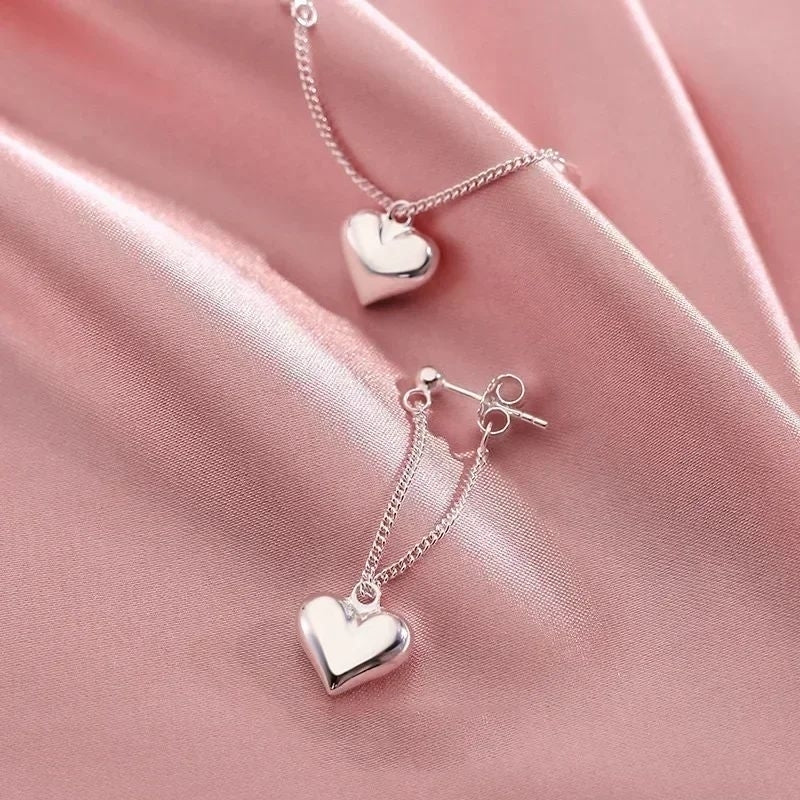 925 Sterling Silver Heart Chain Earrings Allergy-Free Jewelry Women Party Gifts Image 4