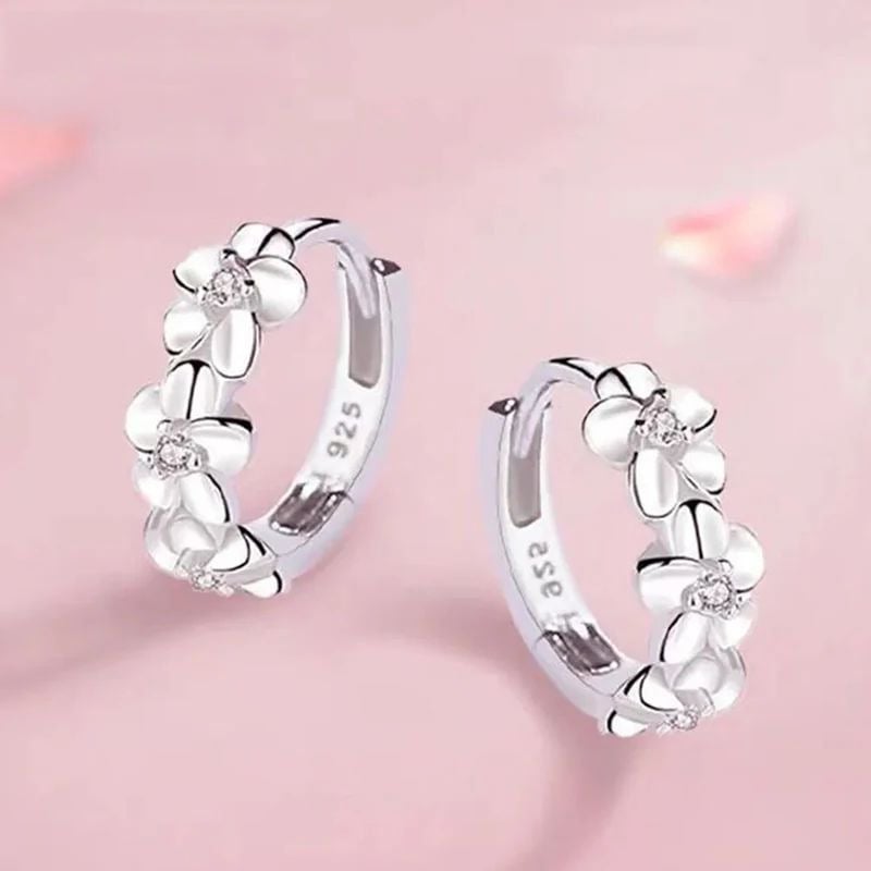 925 Sterling Silver Needle Earrings Crystal Zircon Flower Studs Wedding Jewelry Image 1