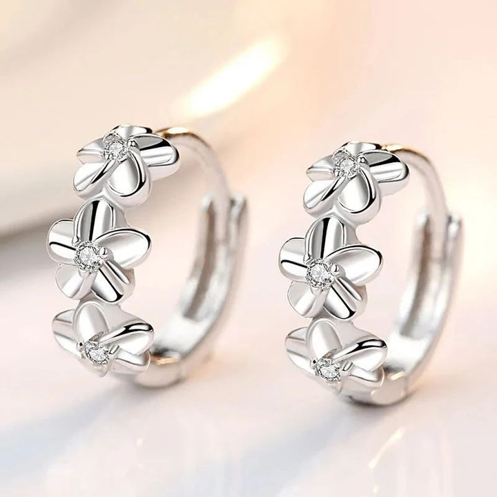 925 Sterling Silver Needle Earrings Crystal Zircon Flower Studs Wedding Jewelry Image 2