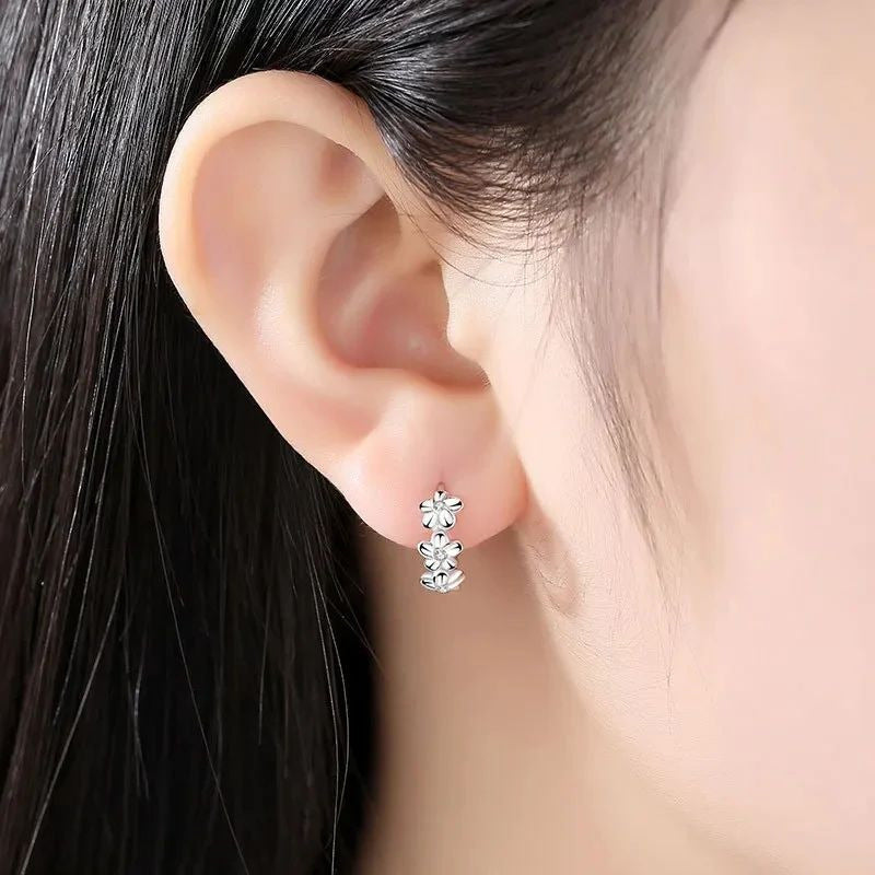 925 Sterling Silver Needle Earrings Crystal Zircon Flower Studs Wedding Jewelry Image 6