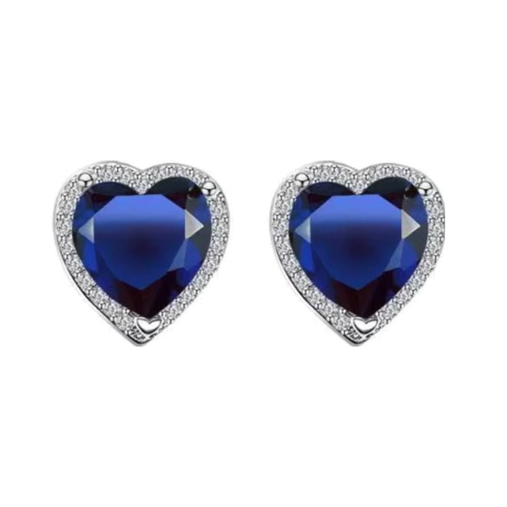 18k White Gold Plated Heart Necklace 2 Carat Created Blue Sapphire 18 Inch Set Image 3