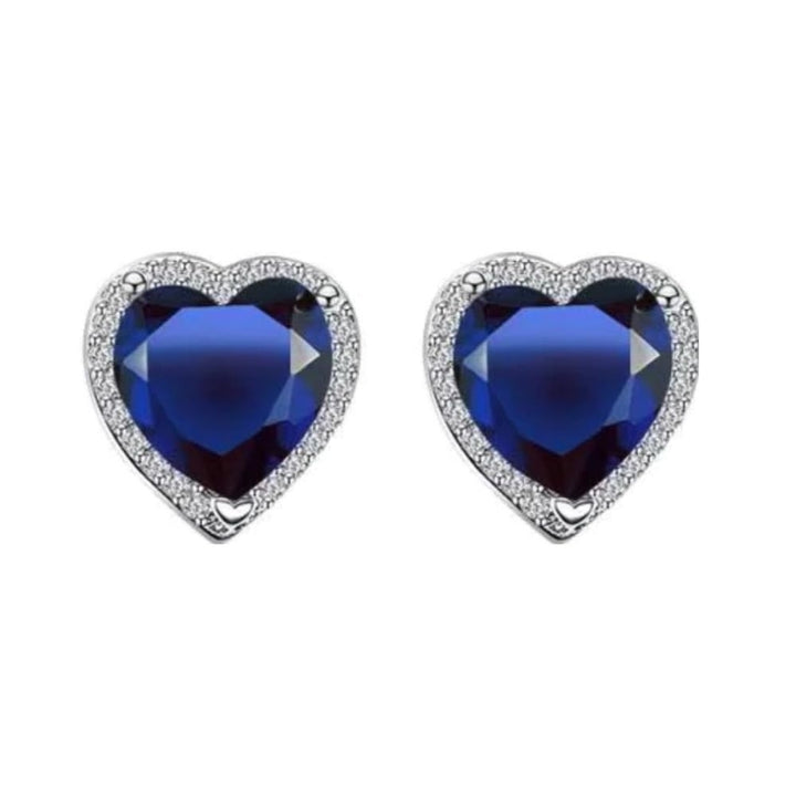 18k White Gold Plated Heart Necklace 2 Carat Created Blue Sapphire 18 Inch Set Image 3