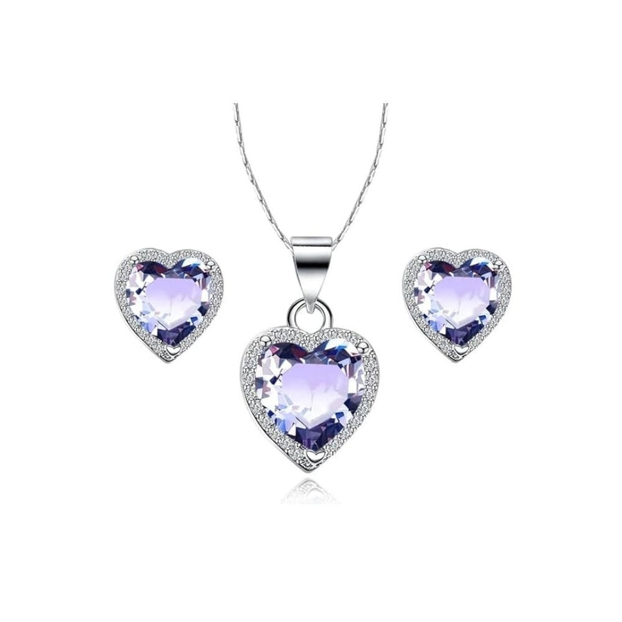 18k White Gold Plated Heart Necklace 2 Carat Created Tanzanite 18 Inch Full Set Image 1