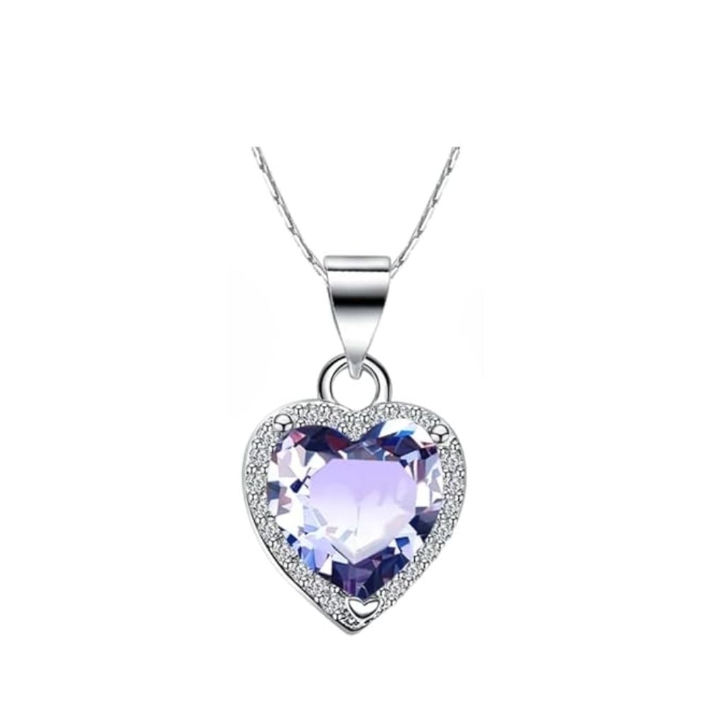 18k White Gold Plated Heart Necklace 2 Carat Created Tanzanite 18 Inch Full Set Image 2