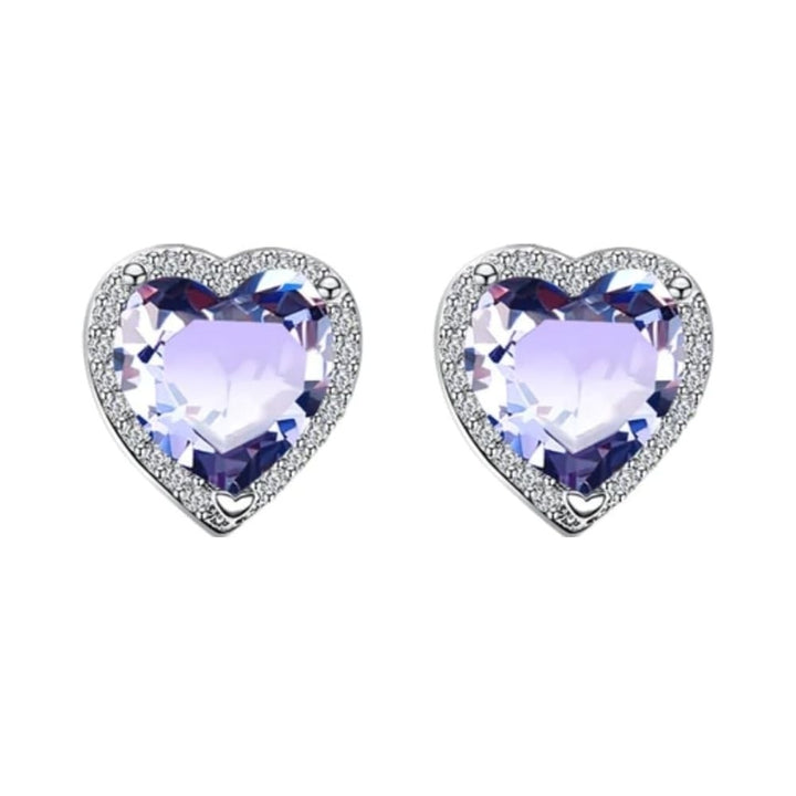 18k White Gold Plated Heart Necklace 2 Carat Created Tanzanite 18 Inch Full Set Image 3