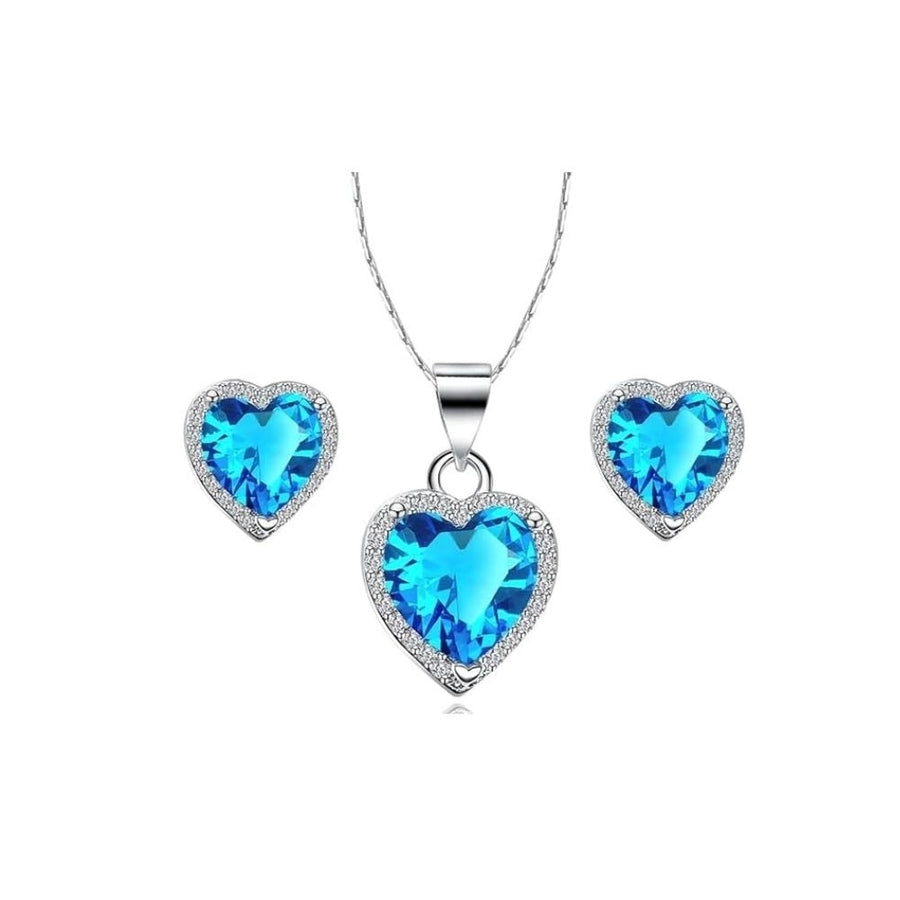 18k White Gold Plated Heart Necklace 3 Carat Created Topaz 18 Inch Gift Boxed Image 1