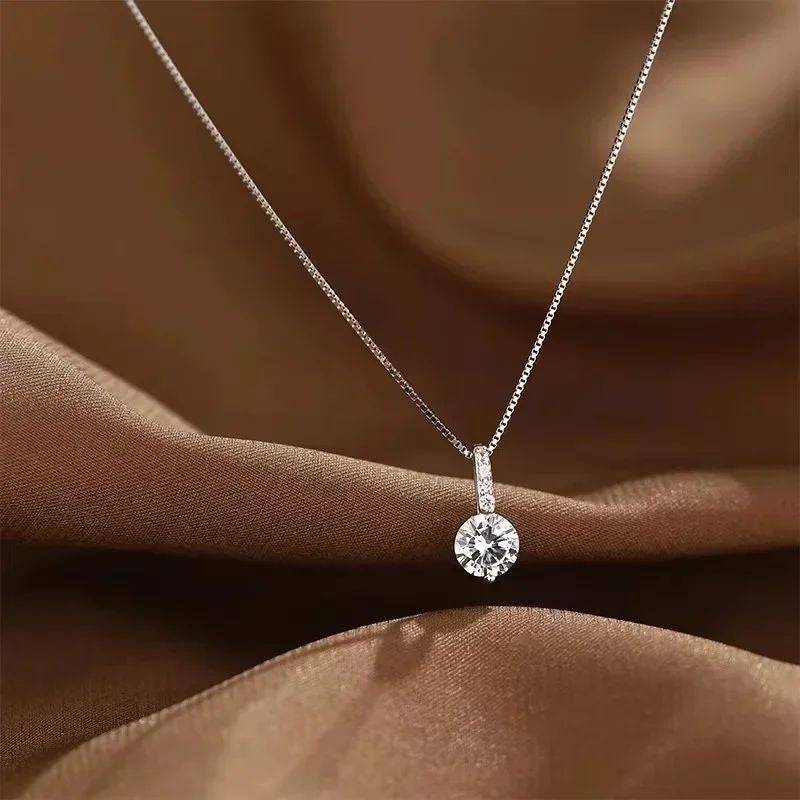 925 Sterling Silver Zircon Choker Necklace Minimalist Pendant Women Jewelry Gift Image 1