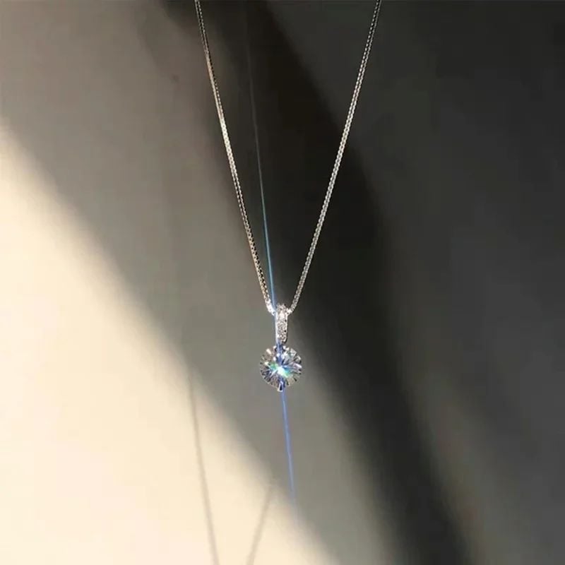 925 Sterling Silver Zircon Choker Necklace Minimalist Pendant Women Jewelry Gift Image 4