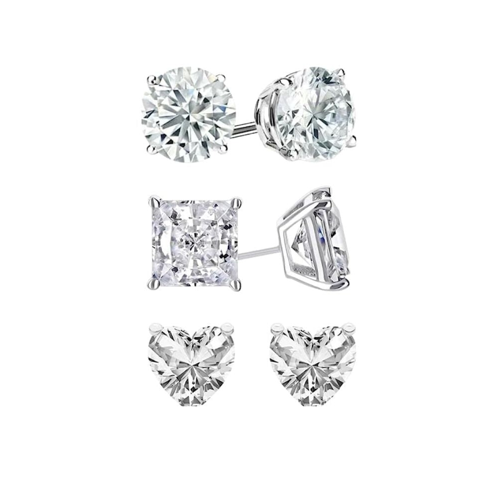 Paris Jewelry 18k White Gold Created White Sapphire Stud Earrings 4mm 3 Pairs Image 1