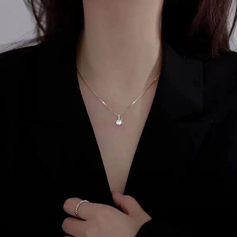 925 Sterling Silver Zircon Choker Necklace Minimalist Pendant Women Jewelry Gift Image 6