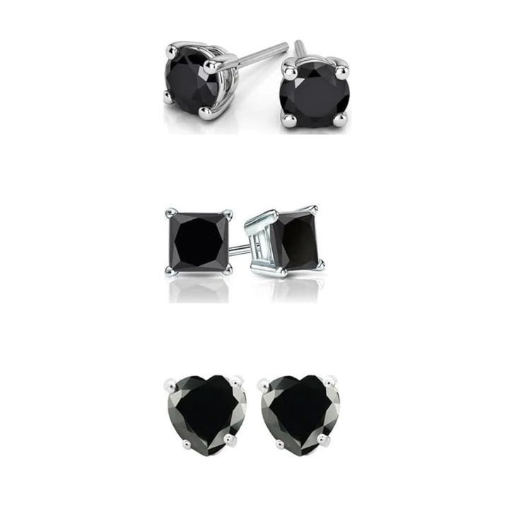 Paris Jewelry 18k White Gold Created Black Sapphire 3 Pair Stud Earrings 4mm Image 1