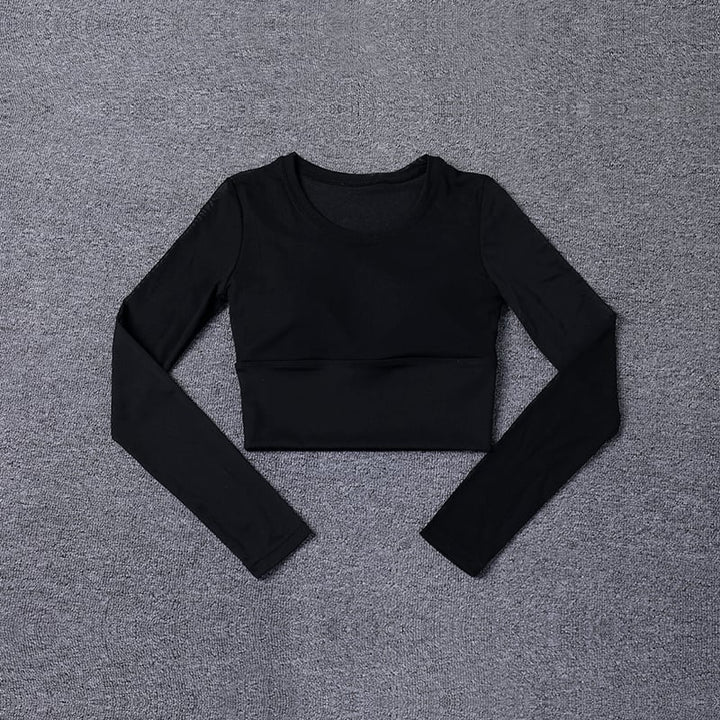 Womens Long Sleeve Yoga T-Shirt Casual Round Neck Slim Fit Athletic Top 100% Polyester Image 1