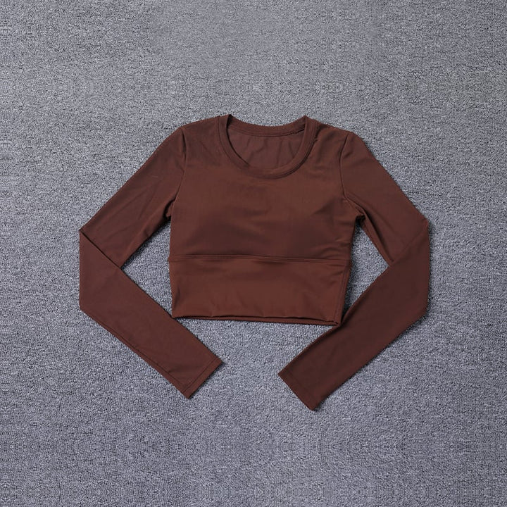 Womens Long Sleeve Yoga T-Shirt Casual Round Neck Slim Fit Athletic Top 100% Polyester Image 4