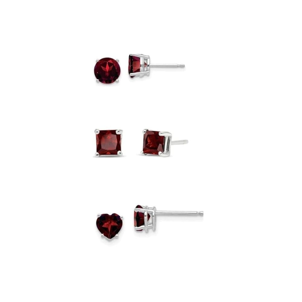 Paris Jewelry 18k White Gold Created Garnet Stud Earrings Round Square Heart 4mm Image 1