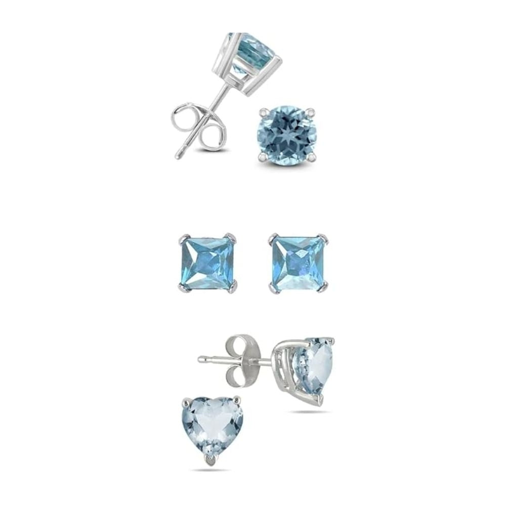 Paris Jewelry 18k White Gold Created Aquamarine Stud Earrings 4mm Round Square Heart Image 1