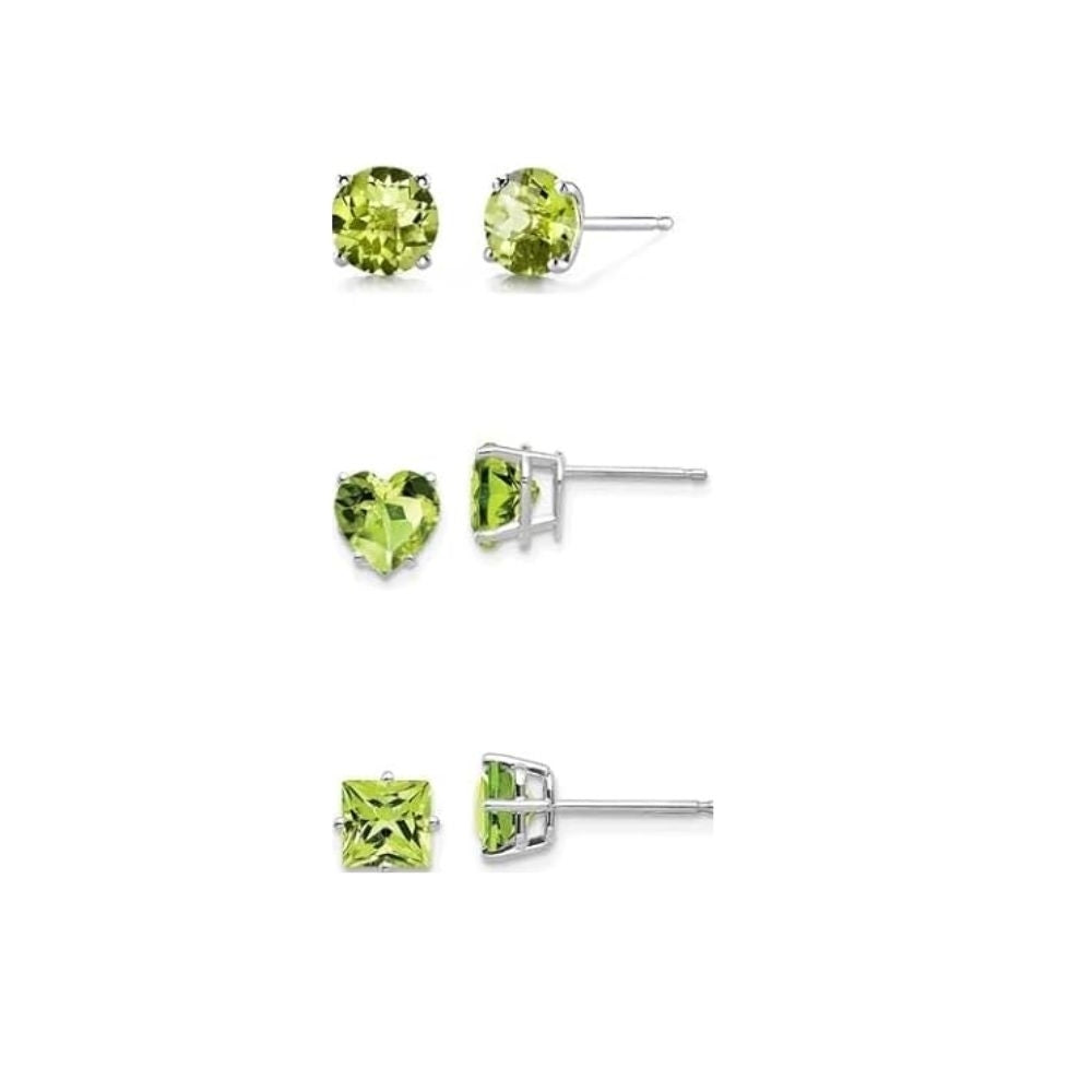 Paris Jewelry 18k White Gold Plated Created Peridot Stud Earrings 4mm Set Image 1