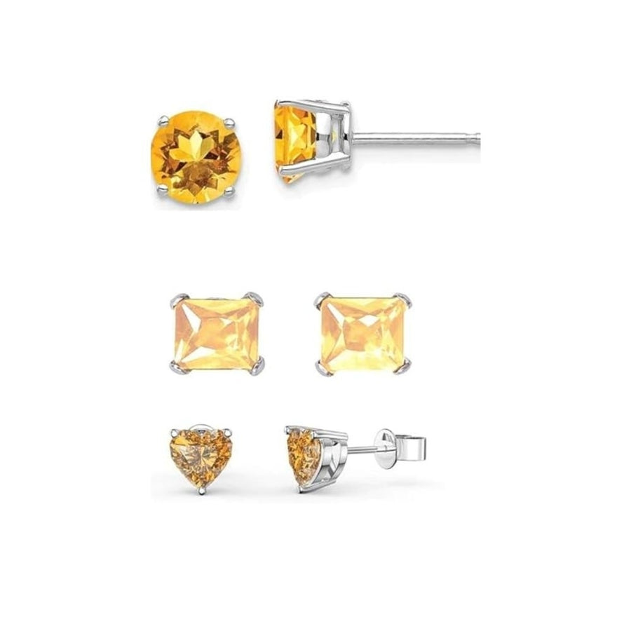 Paris Jewelry 18k White Gold Created Citrine Stud Earrings Round Square Heart 4mm Image 1