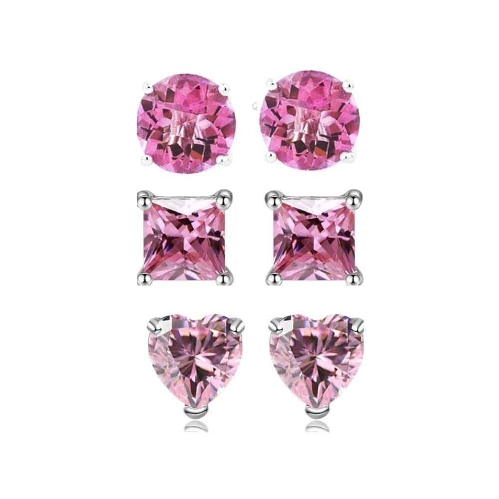 Paris Jewelry 18k White Gold Created Tourmaline Earrings Round Square Heart 4mm Image 1