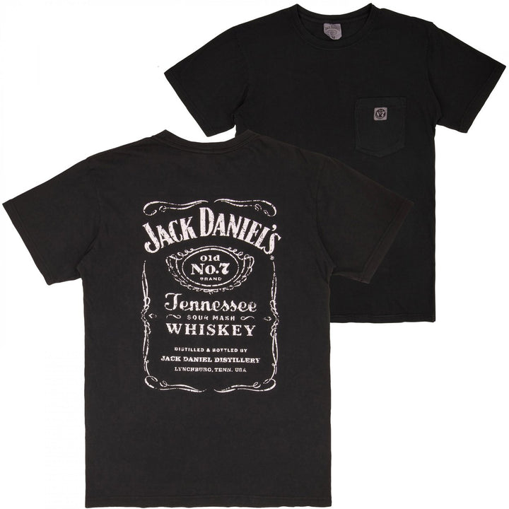 Jack Daniels Distressed Front and Back Print Embroidered No.7 Pocket T-Shirt Image 1