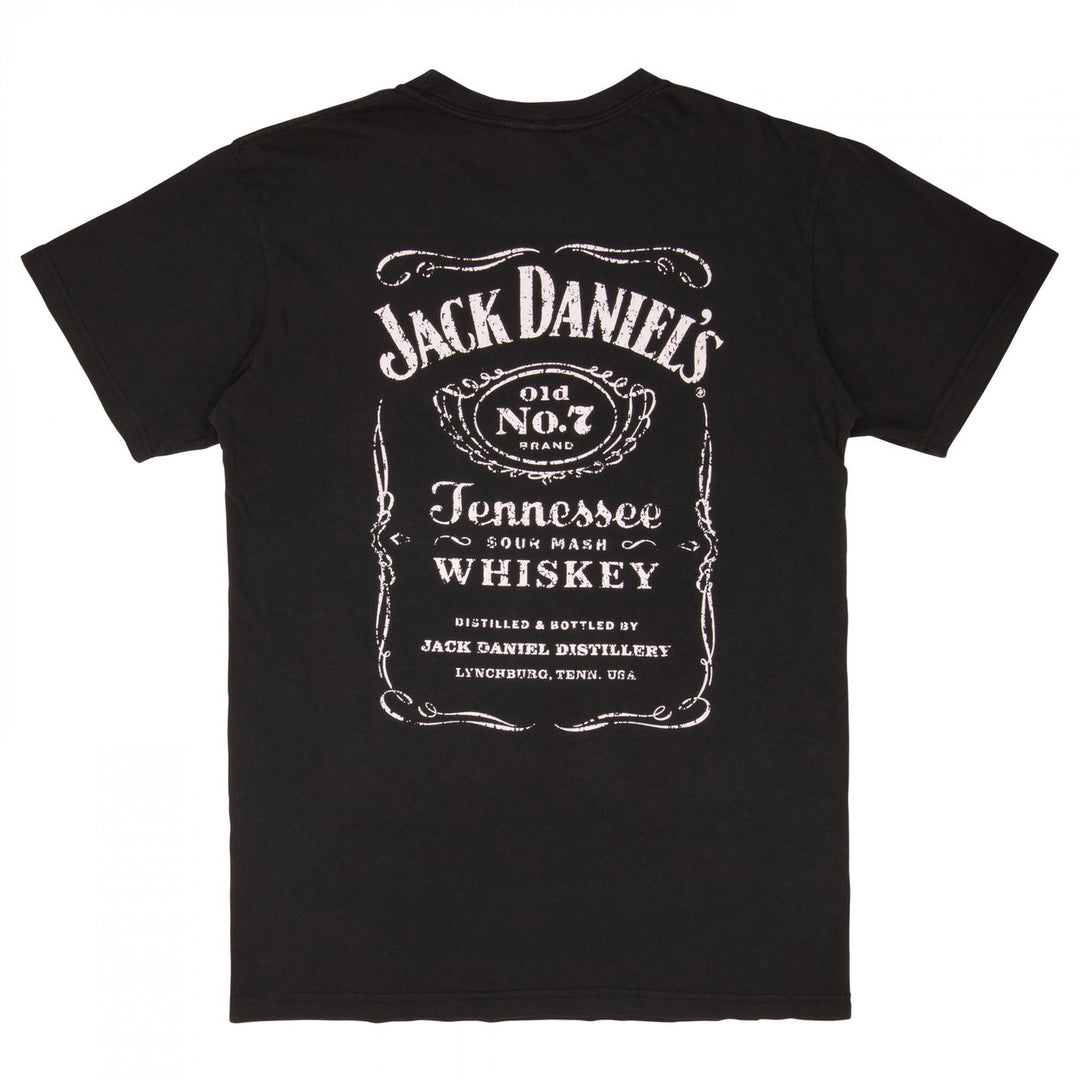 Jack Daniels Distressed Front and Back Print Embroidered No.7 Pocket T-Shirt Image 3