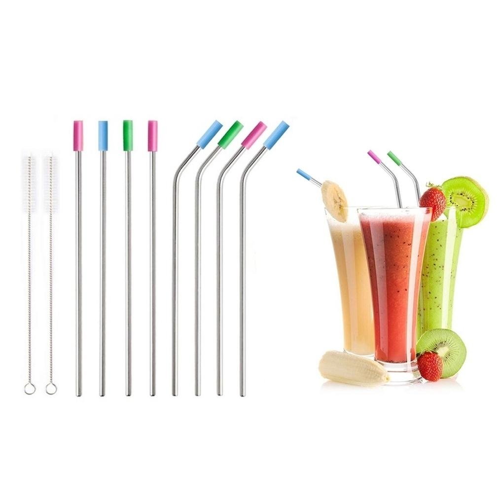 10-Pack: Stainless Steel Extra Wide Drinking Straws with Colored Silicone Tops Image 2