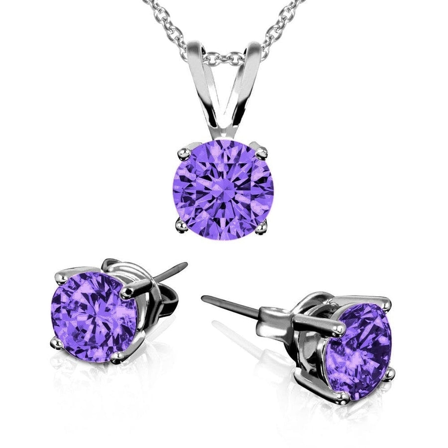 .925 Sterling Silver Amethyst Earrings And Necklace Set Image 1