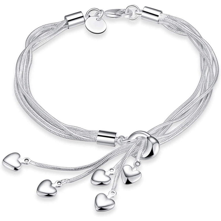 .925 Sterling Silver Five-Line Chain with Five-Heart Bracelet Image 1