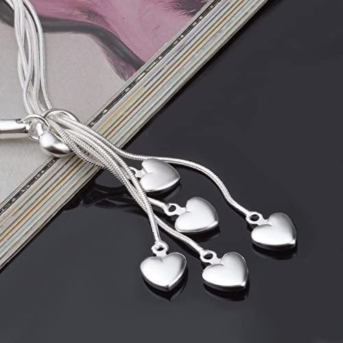 .925 Sterling Silver Five-Line Chain with Five-Heart Bracelet Image 2