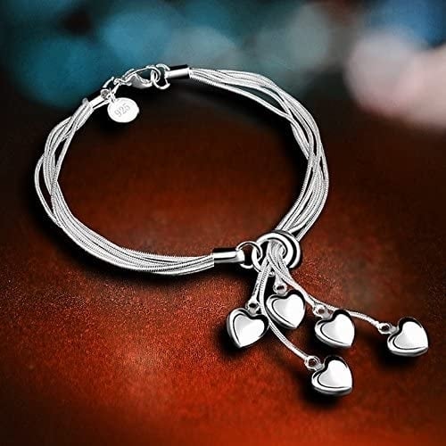 .925 Sterling Silver Five-Line Chain with Five-Heart Bracelet Image 4