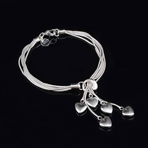 .925 Sterling Silver Five-Line Chain with Five-Heart Bracelet Image 4