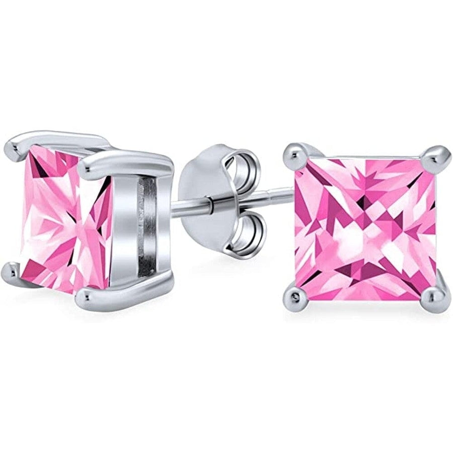 .925 Sterling Silver Square Cubic Zirconia Solitaire Princess AAA CZ Stud Earrings Image 1